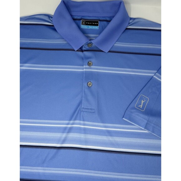 PGA Tour Men's Short Sleeve Light Blue Striped Polo Golf Shirt Size‎ XXL - Picture 1 of 10